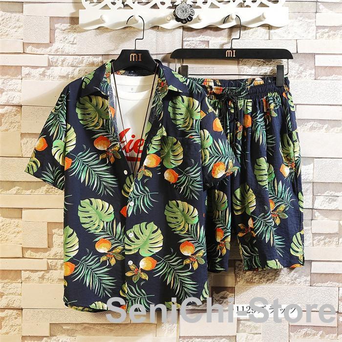 上下セット メンズ セットアップ アロハシャツ 総柄シャツ ハーフ
