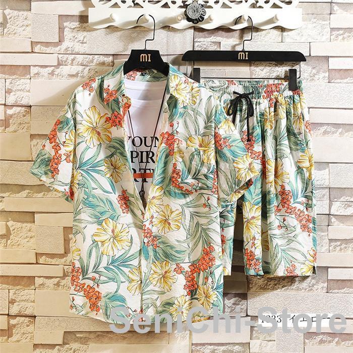 上下セット メンズ セットアップ アロハシャツ 総柄シャツ ハーフ
