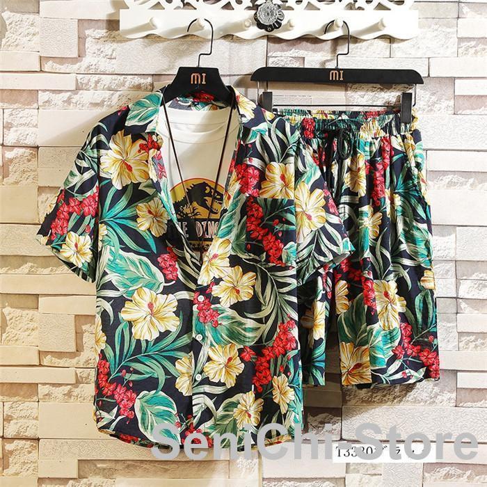 上下セット メンズ セットアップ アロハシャツ 総柄シャツ ハーフ