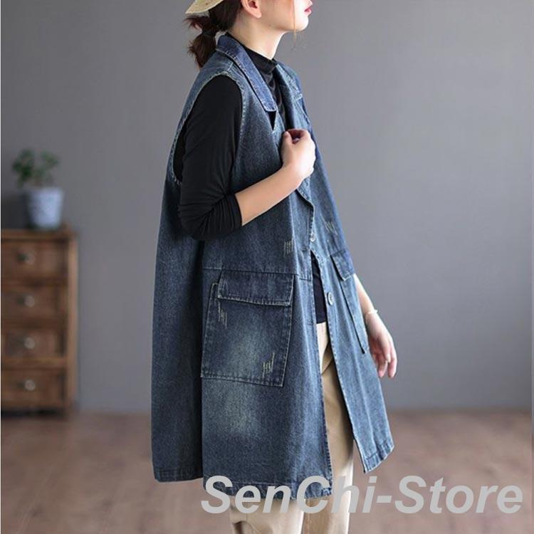 デニムベスト レディース ベスト ジレ ノースリーブトップス ロング丈