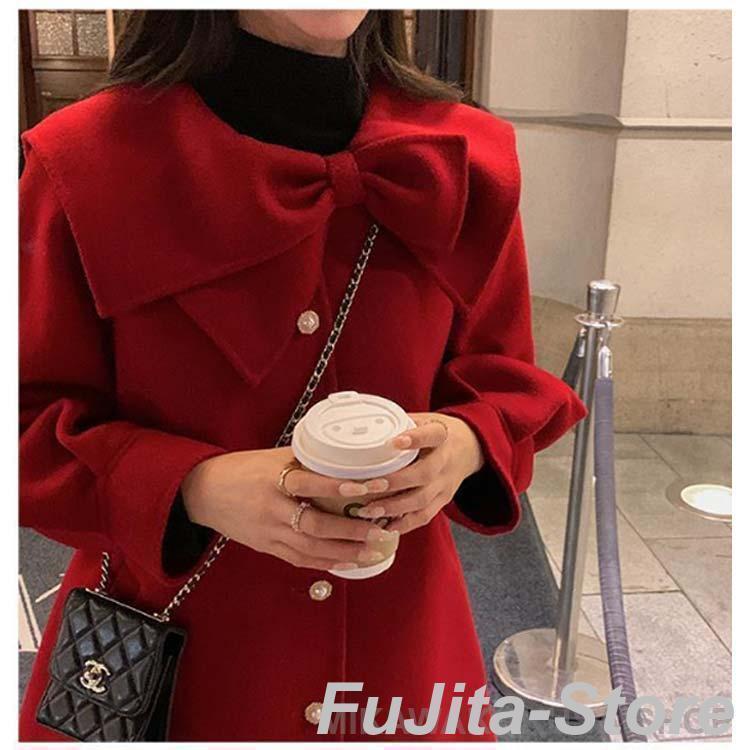 リボン コート 可愛い セーラーカラー 2タイプ選べる 秋冬 ビッグ