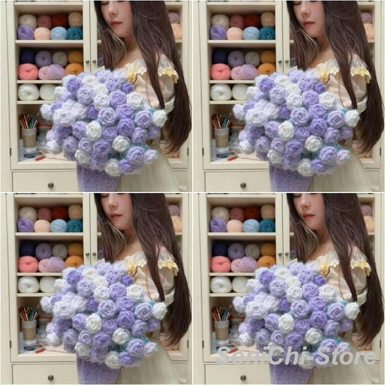 花束ブランケット かぎ針編みキット 未完成品 100cm 初心者向け バラ