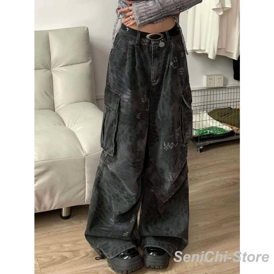 迷彩パンツ レディース パイソン柄 ヘビ柄 カーゴパンツ ワイドデニム
