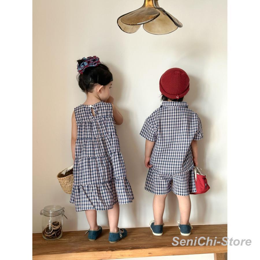 セットアップ キッズ ワンピース チェック柄 女の子 男の子 上下セット
