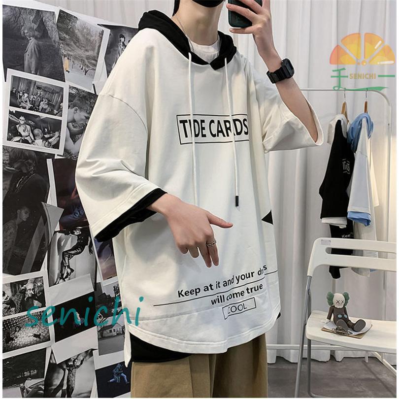CNBLUE 直筆サイン入り Tシャツ　7部袖 Tシャツ 7分袖 メンズ 七分丈tシャツ 英字 フード付き おしゃれ 着重ね