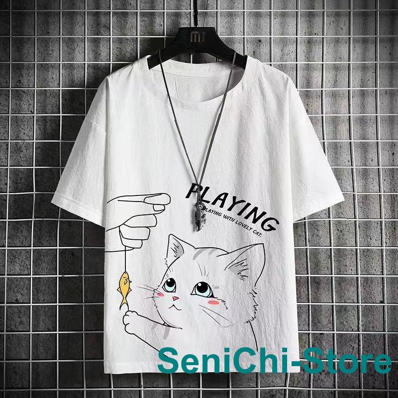 TAAKK 半袖 シャツ 動物柄 白 ホワイト tシャツメンズ 猫柄 半袖Tシャツ 綿 動物柄 白Tシャツ 春 夏 コットンt