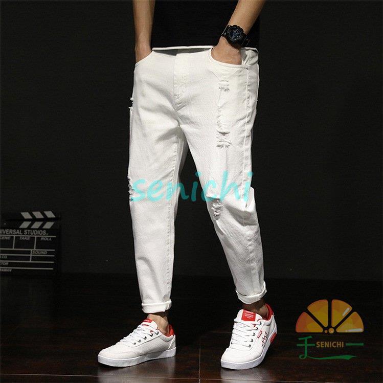 デニムパンツ メンズ チノパンツ ホワイトパンツ ジーンズ ダメージ加工 アンクル丈 スキニーパンツ デニムパンツ メンズ チノパンツ ホワイトパンツ ジーンズ ダメージ