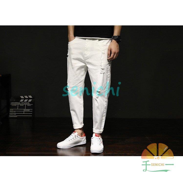 デニムパンツ メンズ チノパンツ ホワイトパンツ ジーンズ ダメージ