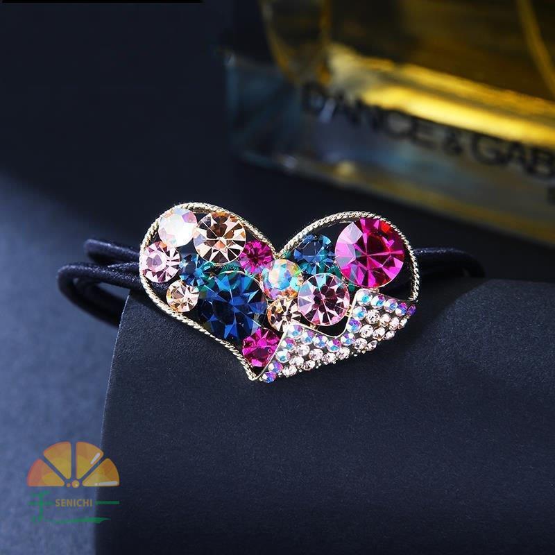 ヘアゴム106キラキラストーン付大きめハートの合金ヘアゴム萌可愛い高級