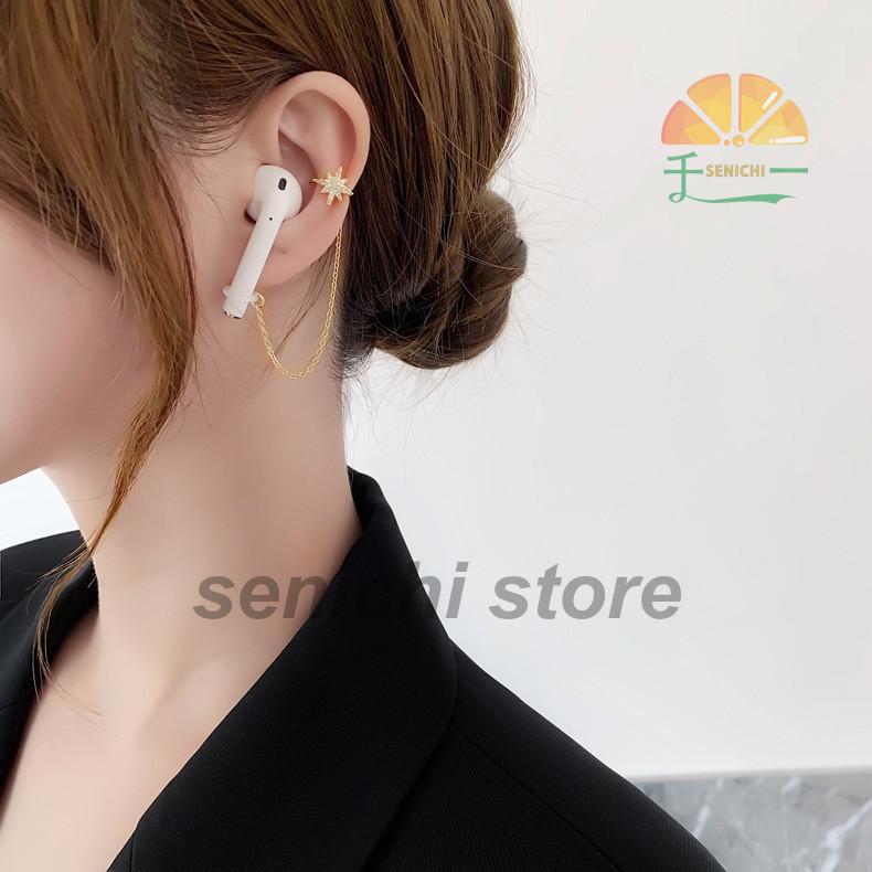 イヤーカフ ワイヤレスイヤホン用 AirPods 両耳 ペア レディース アクセサリー イヤリング チェーン 紛失防止 落下防止 イヤカフ ノンホール｜senichi｜08