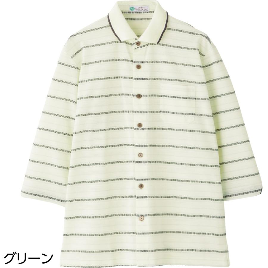 麻混前開き7分袖ポロシャツ 紳士服 メンズ トップス 上着 シニアファッション ギフト 敬老の日 父の日 70代 80代 90代 介護 高齢者 おじいちゃん お父さん｜senior-lc-department｜03