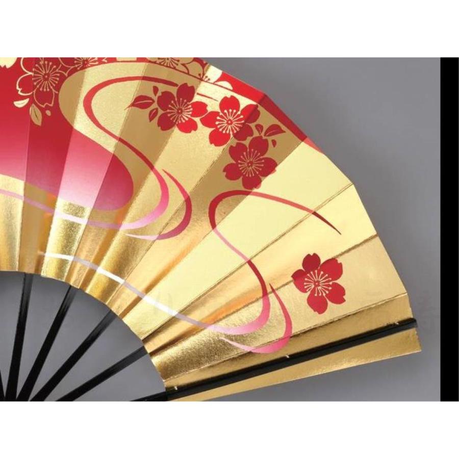 舞扇子 金、赤、桜 黒塗骨 京扇子 箱なし : おどり用品の扇寿 舞扇子 金、赤、桜 黒塗骨 京扇子 箱なし : おどり用品の扇寿