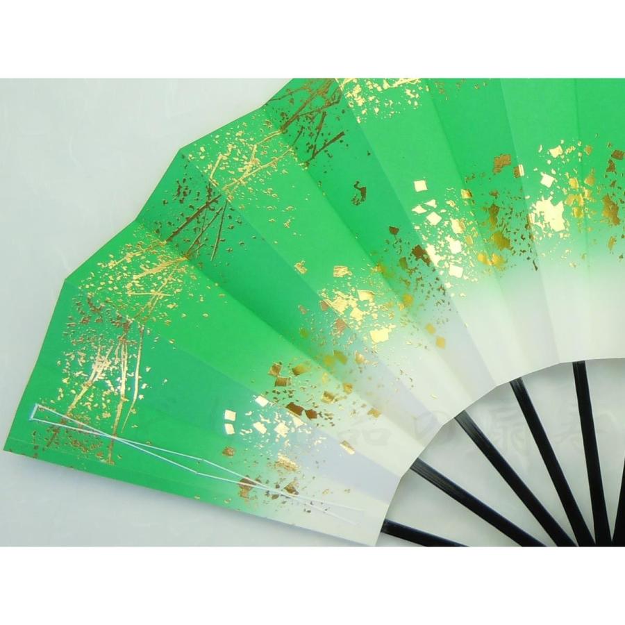 舞扇子 日本舞踊・踊り用 29cm 天地小石 てんちこいし 黒塗 グリーン 京扇子 箱なし |  | 03