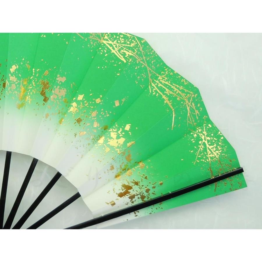 舞扇子 日本舞踊・踊り用 29cm 天地小石 てんちこいし 黒塗 グリーン 京扇子 箱なし |  | 04