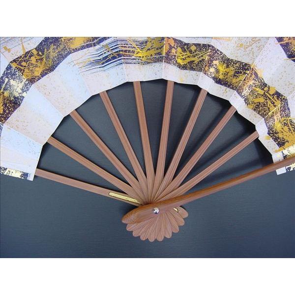 舞扇子 日本舞踊、踊り用 29cm 手引きかすみ 手押し箔 紺 スス竹骨 京