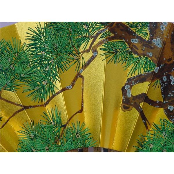 舞扇子 日本舞踊・踊り用 29cm 老松 手書き 両面金 黒塗骨 箱付き