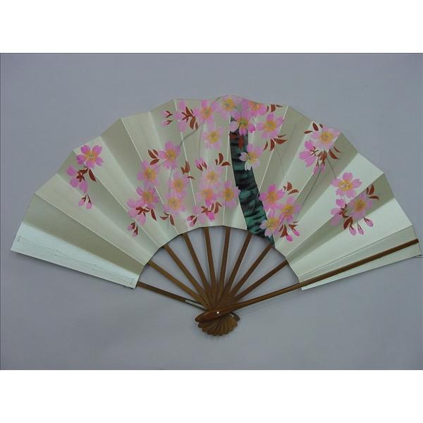 日本舞踊　小道具　高級舞踊傘　枝桜　手書き 舞扇子 日本舞踊 踊り用 パール地桜 手書き スス竹骨 箱付き : おどり