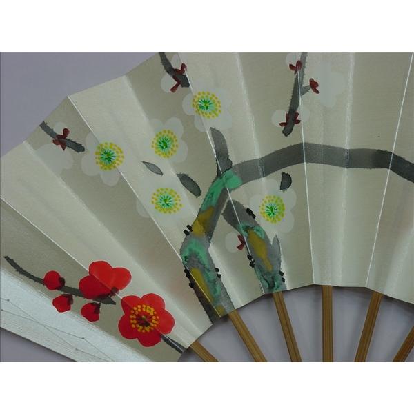 舞扇子 日本舞踊・踊り用 29cm 紅白梅 手書き パール地 スス竹骨 箱