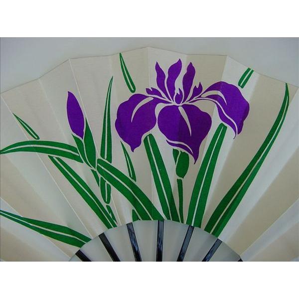 舞扇子 日本舞踊・踊り用 29cm あやめ 手書き パール地 黒塗骨 箱付き