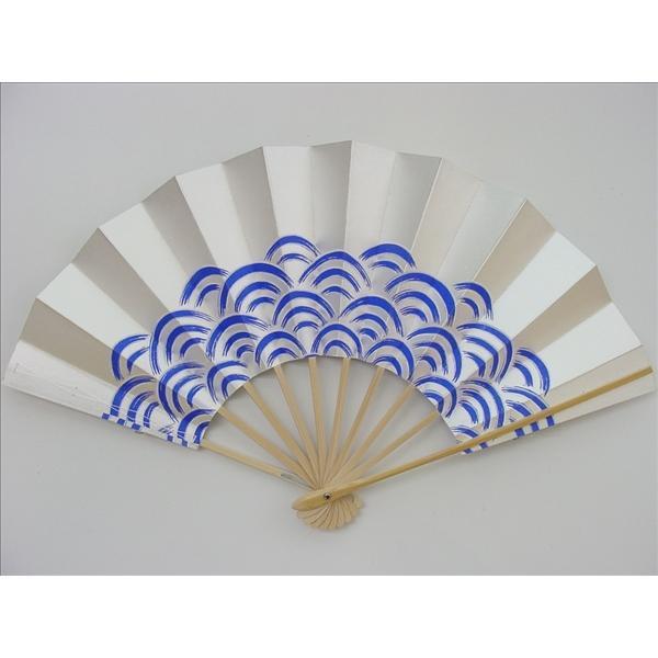 舞扇子 日本舞踊・踊り用 29cm 銀ハキ地青海波(せいがいは) 白竹骨 箱付き