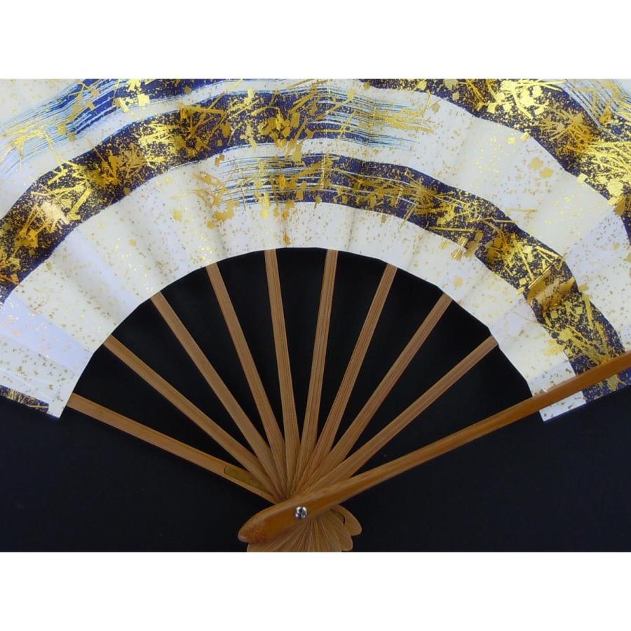 尺舞扇子 日本舞踊・踊り用 30cm 手引きかすみ 手押し箔 紺 スス竹骨