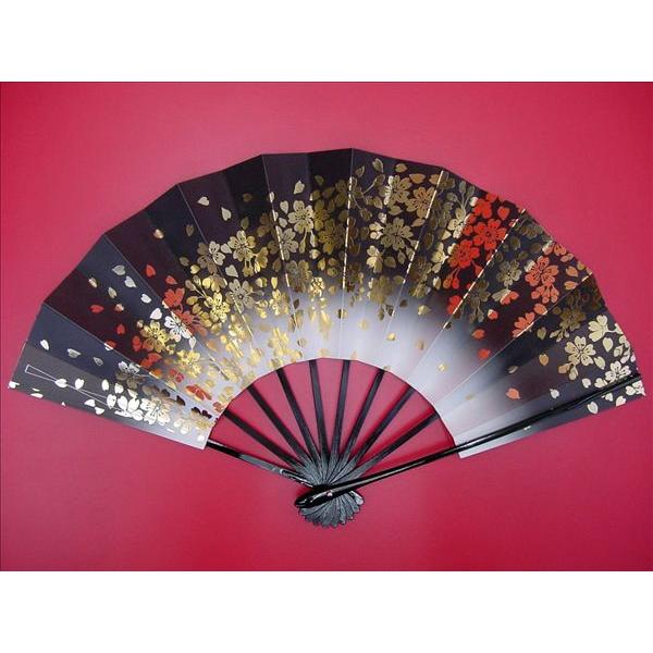 舞扇子 日本舞踊、踊り用 29cm 黒・金箔 桜柄 黒塗骨 京扇子 箱なし