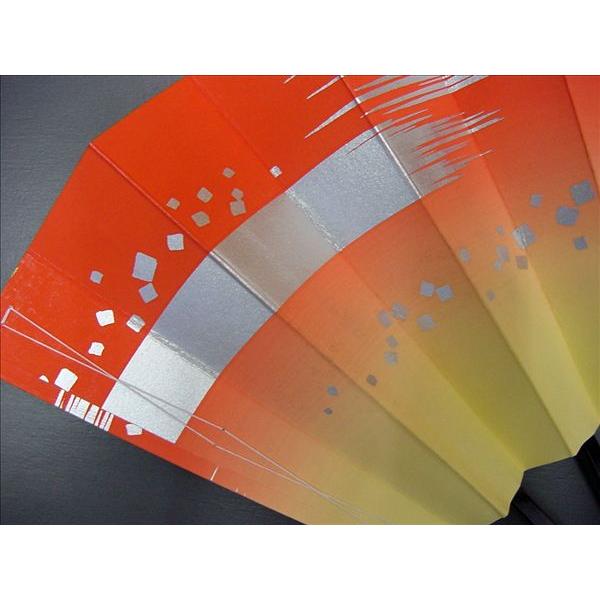 舞扇子 日本舞踊、踊り用 29cm オレンジ・鳥の子・銀 松-1308 黒塗骨