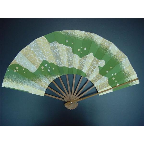 舞扇子 日本舞踊 踊り用 揉み柄地・グリーン 愛 1352 スス竹骨 京扇子 箱なし | 