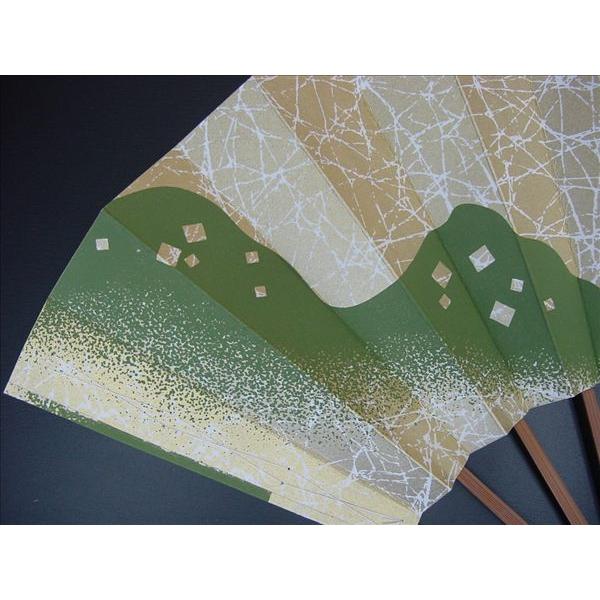 舞扇子 日本舞踊 踊り用 揉み柄地・グリーン 愛 1352 スス竹骨 京扇子 箱なし |  | 03