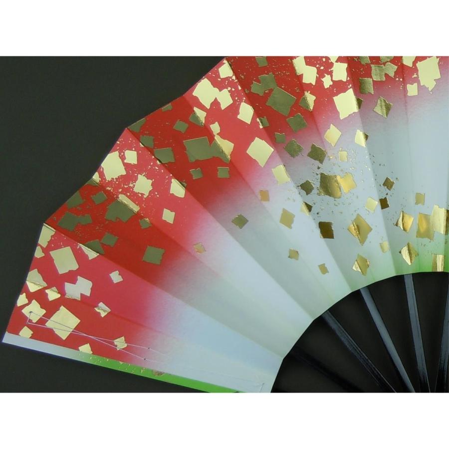 舞扇子 日本舞踊 踊り用 金箔・朱・若草 黒塗骨 京扇子 箱なし