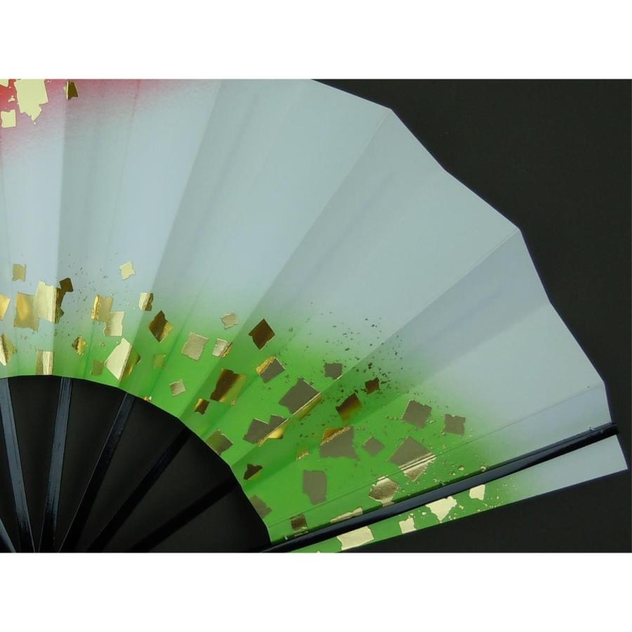 舞扇子 日本舞踊 踊り用 金箔・朱・若草 黒塗骨 京扇子 箱なし