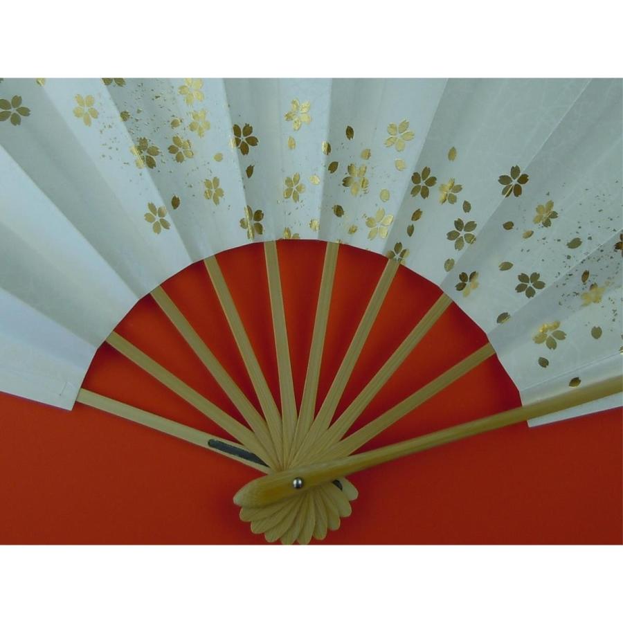 舞扇子 日本舞踊 踊り用 1526 金の桜柄 パールモミ地 白竹骨 京扇子 箱