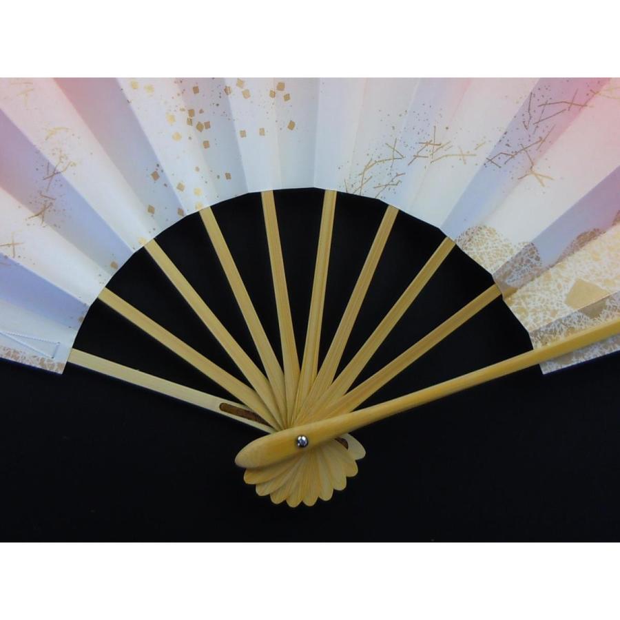 舞扇子 日本舞踊、踊り用 29cm ピンク・金・雲・松葉・小石 白竹骨 京