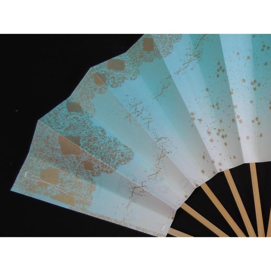 舞扇子 日本舞踊、踊り用 29cm ブルー・金・雲・松葉・小石 白竹骨 京