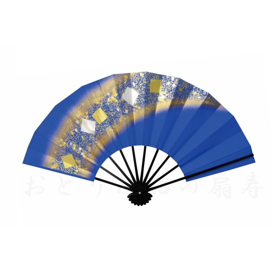 舞扇子 日本舞踊、踊り用 29cm 青、金箔、銀箔 黒塗骨 京扇子 箱 舞扇子 日本舞踊、踊り用 29cm 青、金箔、銀箔 黒塗骨 京扇子 箱