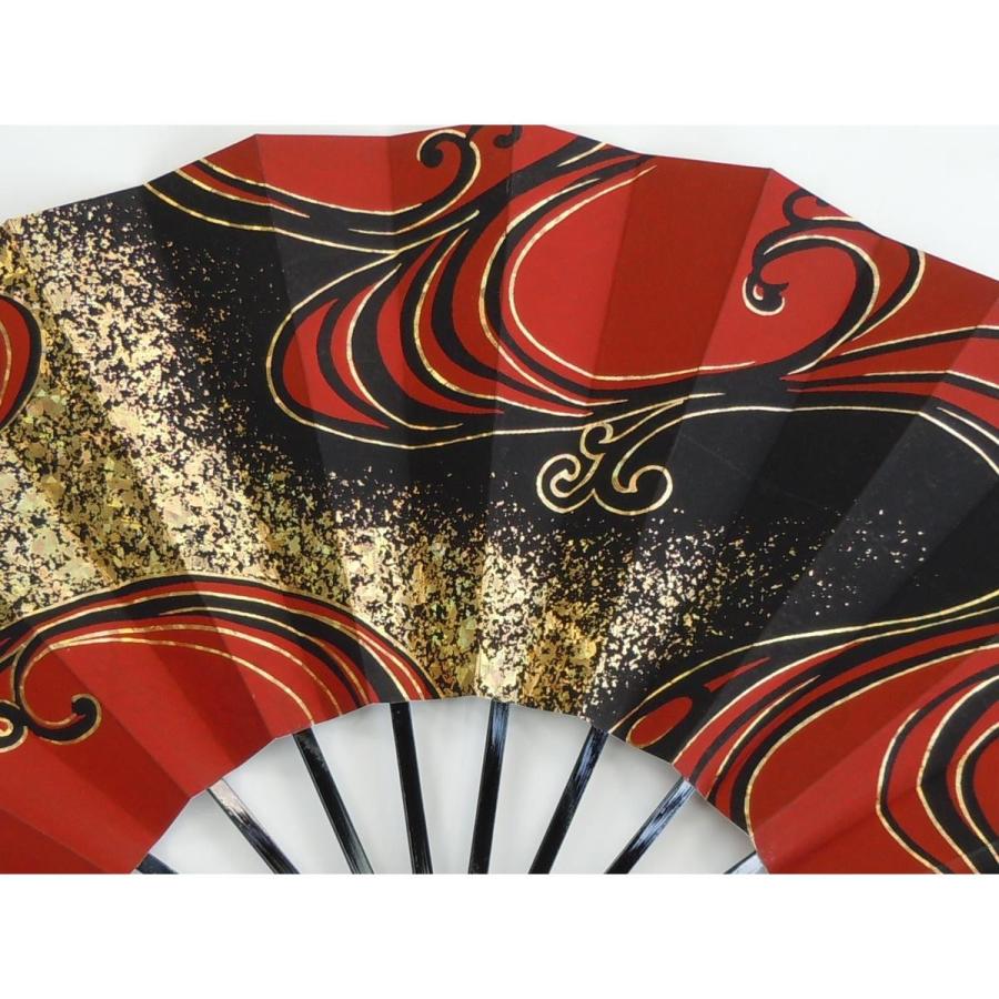 舞扇子 日本舞踊、踊り用 29cm 金光彩箔、黒、エンジ 黒塗骨 京
