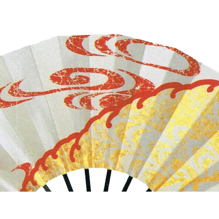 舞扇子 日本舞踊、踊り用 29cm 金光彩箔、赤、白 黒塗骨 京扇子 箱なし