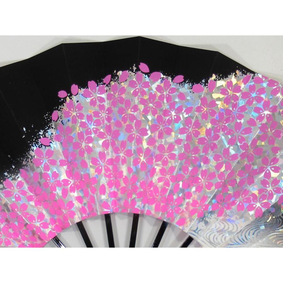 舞扇子 ホログラム箔 銀 黒 桜柄 黒塗骨 箱なし : おどり用品の扇寿