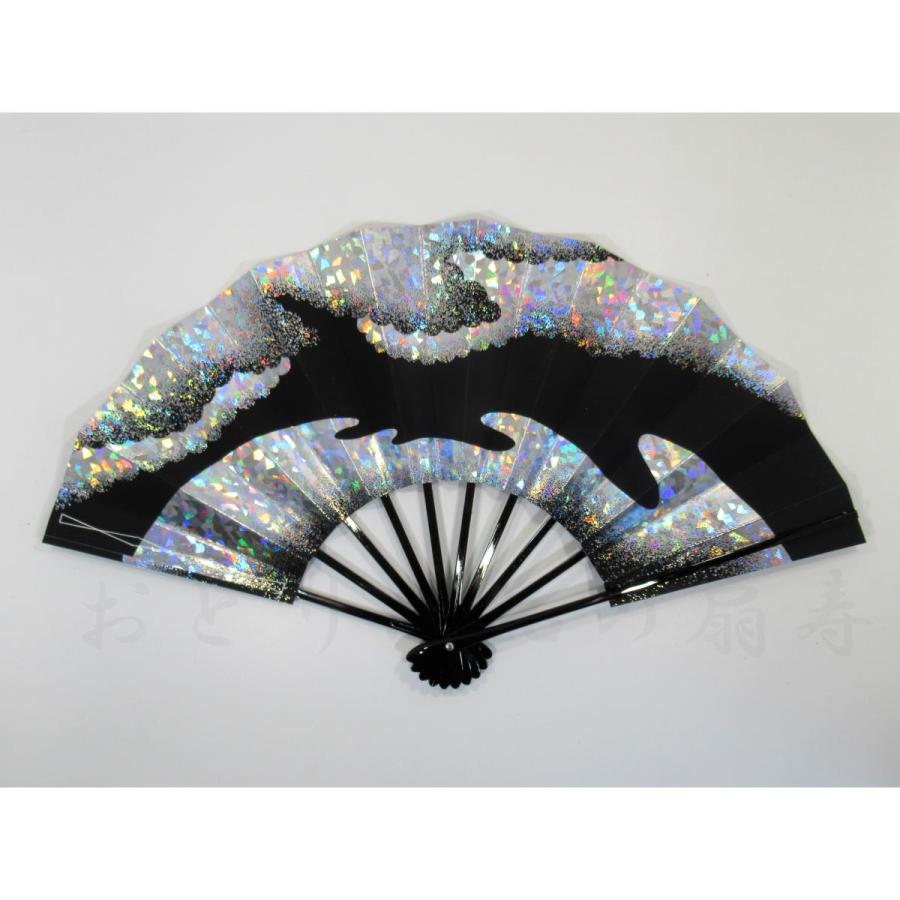 舞扇子 ホログラム箔 黒 銀 黒塗骨 箱なし : おどり用品の扇寿 Yahoo