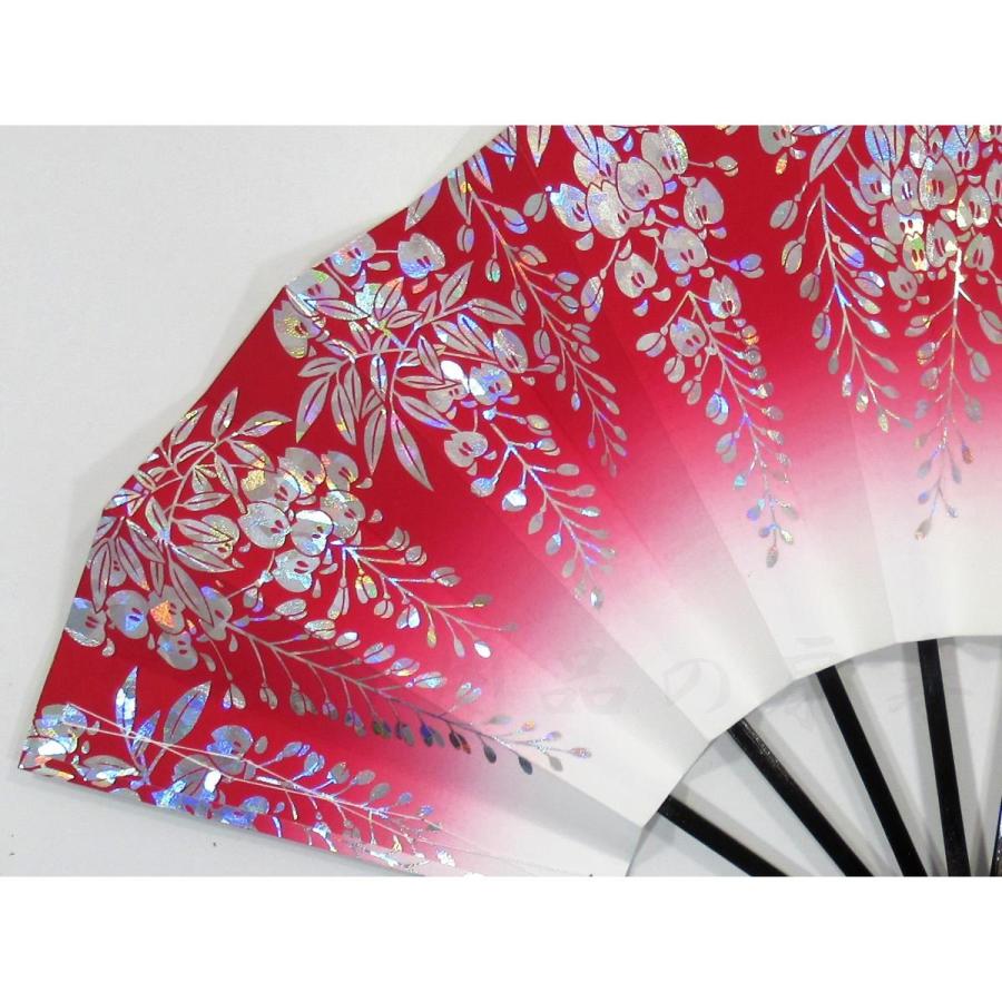 舞扇子≪撰256　ホログラム箔≫黒　赤◇黒塗竹◇9寸5分　化粧箱入り　京扇子　扇子　舞扇 舞扇子 ホログラム箔 銀 藤 赤 黒塗骨 箱なし : おどり用品の扇寿
