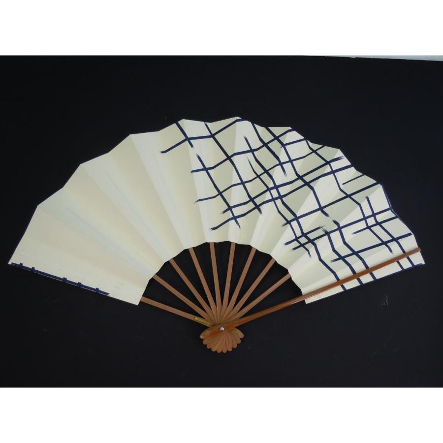 尺舞扇子 日本舞踊・踊り用 30cm 格子 濃紺 鳥の子地 京扇子 箱付き