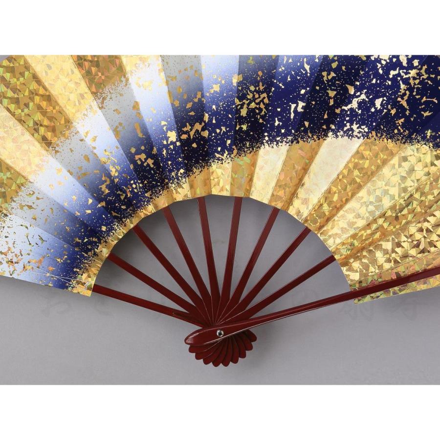 舞扇子 ホログラム箔、金、濃紺 タメ塗骨 京扇子 箱なし : おどり用品