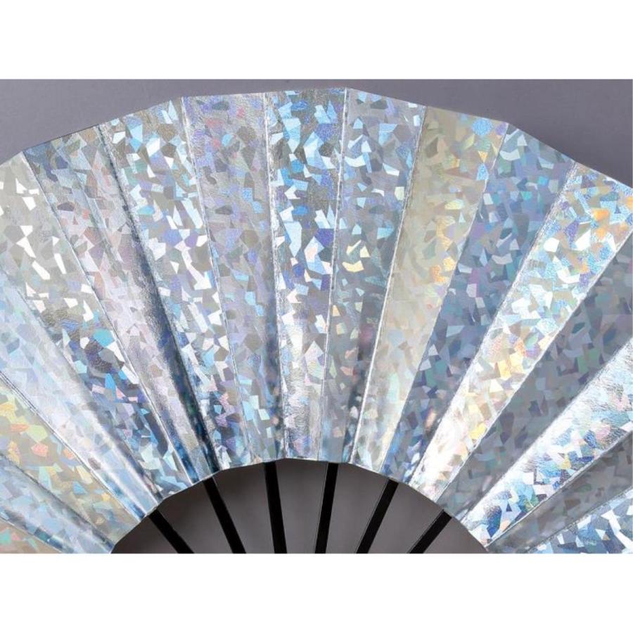 舞扇子 日本舞踊 踊り用 ホログラム箔、銀 黒塗骨 京扇子 箱なし