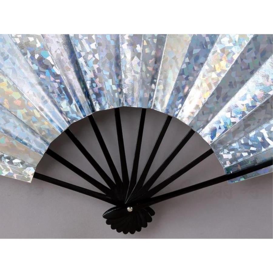 舞扇子 日本舞踊 踊り用 ホログラム箔、銀 黒塗骨 京扇子 箱なし