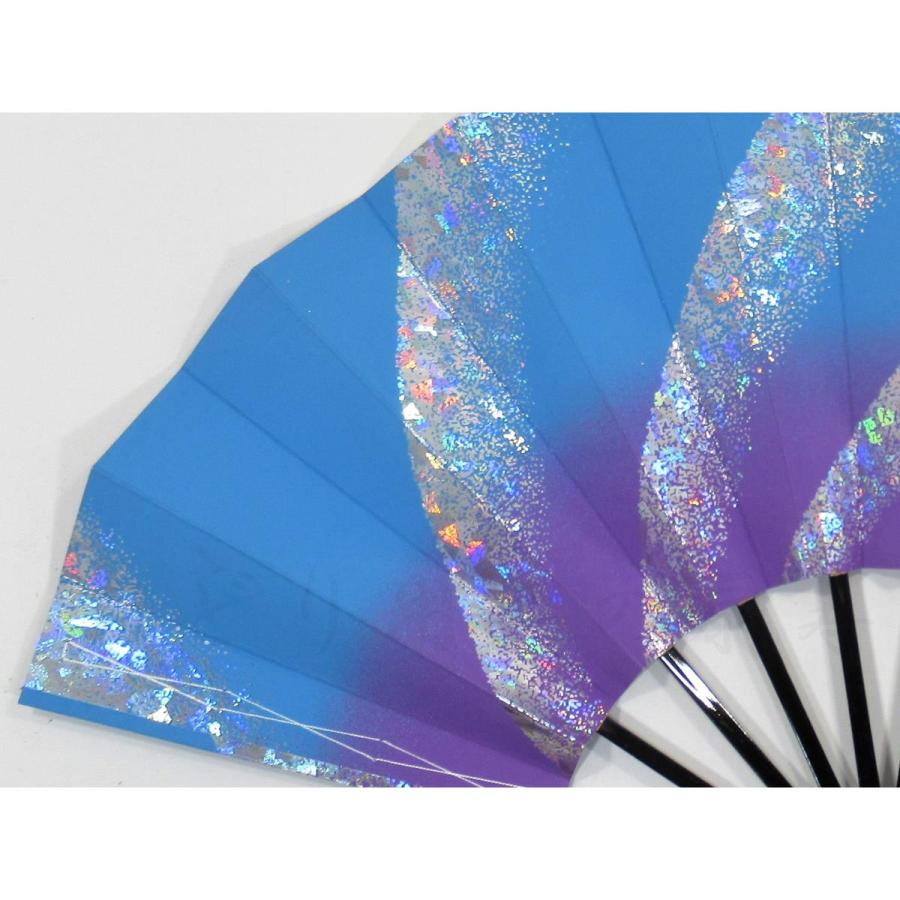 舞扇子 ホログラム箔 ブルー 銀 黒塗骨 箱なし : おどり用品の扇寿