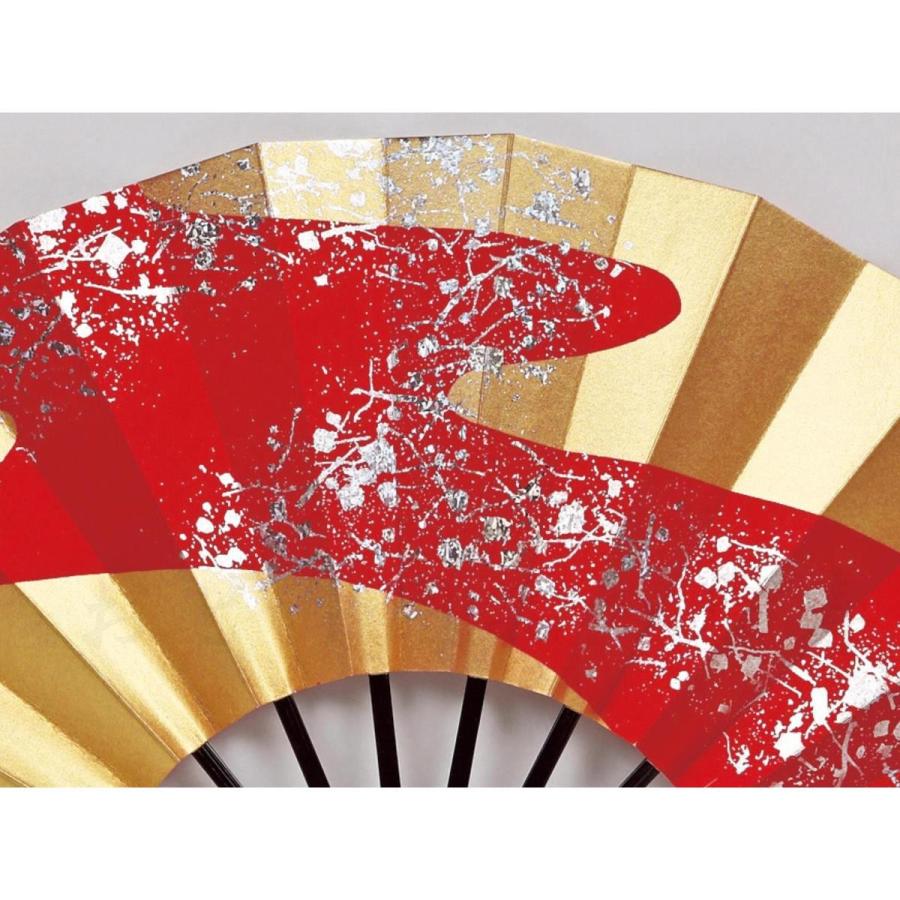 舞扇子 日本舞踊、踊り用 29cm 朱、金、銀ホロ箔 黒塗骨 京扇子 箱付き