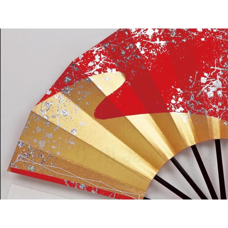 舞扇子 日本舞踊、踊り用 29cm 朱、金、銀ホロ箔 黒塗骨 京扇子 箱付き