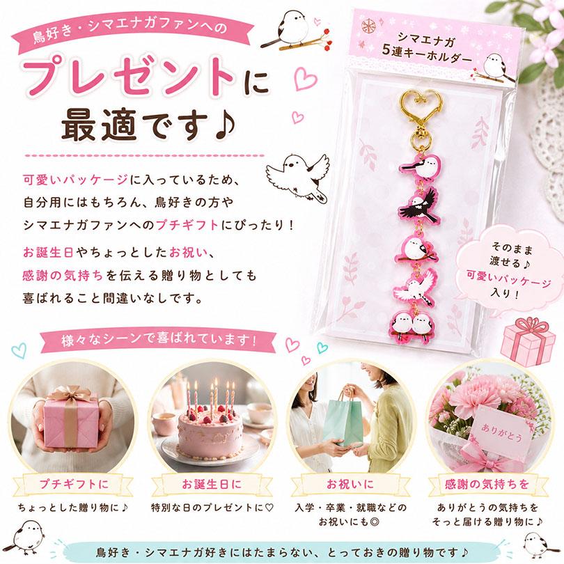 送料無料 シマエナガ キーホルダー アクリル 5連 各1個ハート 金具 5連
