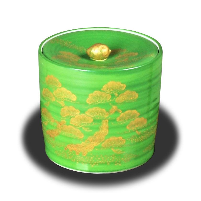 茶道具 水指(水差・みずさし) 水指 鶸(ひわ)釉 松 金襴手 茶道具 水指(水差・みずさし) 水指 鶸(ひわ)釉 松 金襴手