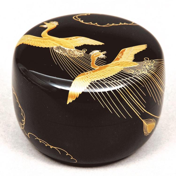 茶道具 棗（なつめ） 大平棗　瑞鳥蒔絵　内銀地 呉藤 穣太郎